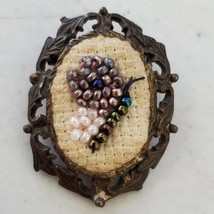 Antique Handmade Beaded Brooch Pin 1.5x1 Inch Padded - £13.13 GBP