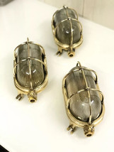 Antique Brass Bulkhead Oval Ship New Light Fixture Nautical Style 3 Piece - $265.05