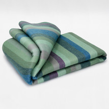 Cozy Striped Alpaca Wool Blanket 97&quot; X 68&quot; - Aquatic Stripes In Blue &amp; Green - £67.59 GBP