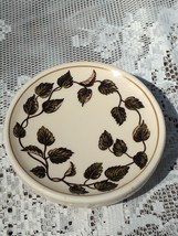 Ceramic Cream Green Ivy Pattern 5&quot; W x 1.5&quot; H Pillar Candle Plate Emboss... - $17.24