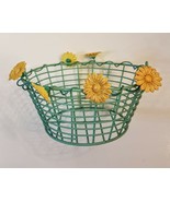 COUNTRY METAL WIRE BASKET Green  Yellow Flowers 8 x 4&quot; Spring Easter Hom... - £3.82 GBP
