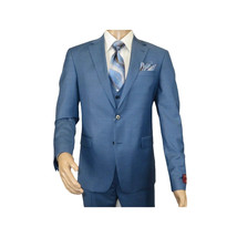 Men Suit BERLUSCONI Turkey 100% Italian Wool Super 180's 3pc Vested #Ber25 Blue image 3