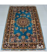 3&#39; x 5&#39; Blue Small Persian Hand Knotted Pure Silk Rug Oriental Medallion... - $750.00