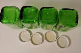 4 Duraglas Green 4 Ounce Glass Spice Jars 1950's Owens Illinois Plastic Lids image 6