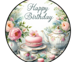 30 HAPPY BIRTHDAY TEA PARTY ENVELOPE SEALS STICKERS LABELS TAGS 1.5&quot; ROUND - £5.97 GBP