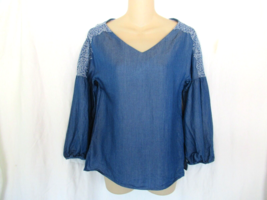 Massimo Dutti top peasant boho blue Size 4 lace accents 3/4 dolman sleeves - £17.61 GBP