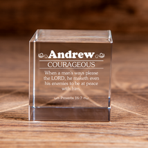 Personalized Christian : Bible Verse Square Cut Crystal Cube with Custom Name E - £37.21 GBP+