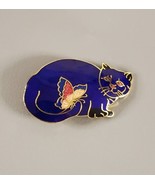 Vintage Blue Cloisonne Enamel Cat kitten Brooch Pin Animal Gold Tone But... - £15.80 GBP