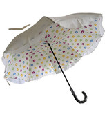 Parasol Umbrella Rain Sun protection White With J Handle and Flower Lined - £17.80 GBP