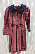 VTG Bonnie Jean Girls Dress Size 10 Red Plaid Blue Velvet Collar Rose Schoolgirl - £51.33 GBP