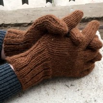Alpaca Gloves - Soft Warm Fair Trade Hand Knit Brown Alpaca Wool Mittens - £32.06 GBP