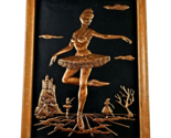 Antique Wall Art Repousse Copper Ballerina Dancers Wood Frame 6.5x8.5&quot; V... - $35.00