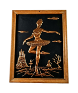 Antique Wall Art Repousse Copper Ballerina Dancers Wood Frame 6.5x8.5&quot; V... - £26.15 GBP