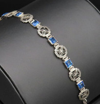 925 Silver - Vintage Royal Blue Topaz &amp; Open Flower Tennis Bracelet - BT... - £56.95 GBP