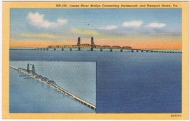 Postcard James River Bridge Connecting Portsmouth &amp; Newport News Virginia - £3.13 GBP