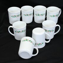 Corelle Winter Holly Mugs 3-3/4"  White Vein Lot of 8 Christmas Xmas - $19.59
