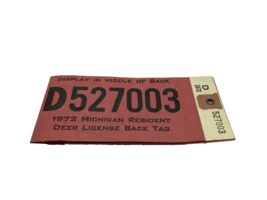 1972 MICHIGAN RESIDENT FIREARM DEER LICENSE BACKTAG-MICHIGAN DEER PATCH - $8.59