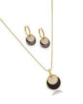 Gold Jewelry Sets For Women CZ Stone Black Epoxy - £57.33 GBP