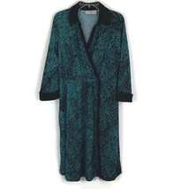 Avenue Studio Dress Size 18/20 Faux Wrap Green Black 3/4 Sleeve V Neck Career - £27.25 GBP