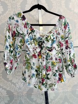 L&#39;AGENCE Multicolor Floral Printed Silk 3/4 Sleeve Blouse Sz XS $330 NWT - £134.45 GBP