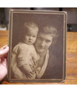 Vtg Antique Early 1900s Mother &amp; Baby Child Sepia Cabinet Photograph Por... - £98.75 GBP