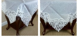 33x33&quot; Polyester White Embroidered Square Organza Tablecloth Wedding Bridal - $30.99