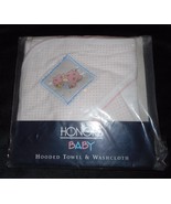 VINTAGE 1997 HONORS BABY HOODED TOWEL &amp; WASHCLOTH PINK LAMB SHEEP NEW IN... - £33.61 GBP