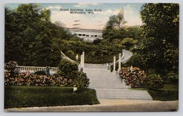 Postcard Grand Stairway Lake Park Milwaukee Wisconsin EC Kropp Co. - £3.59 GBP