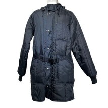vintage lacrosse usa water polo belted Hooded Long puffer Coat jacket 70s - £42.66 GBP