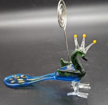 Blown Art Glass Peacock Figurine. Photo Memo Recipe Holder. Blues And Greens - £6.41 GBP