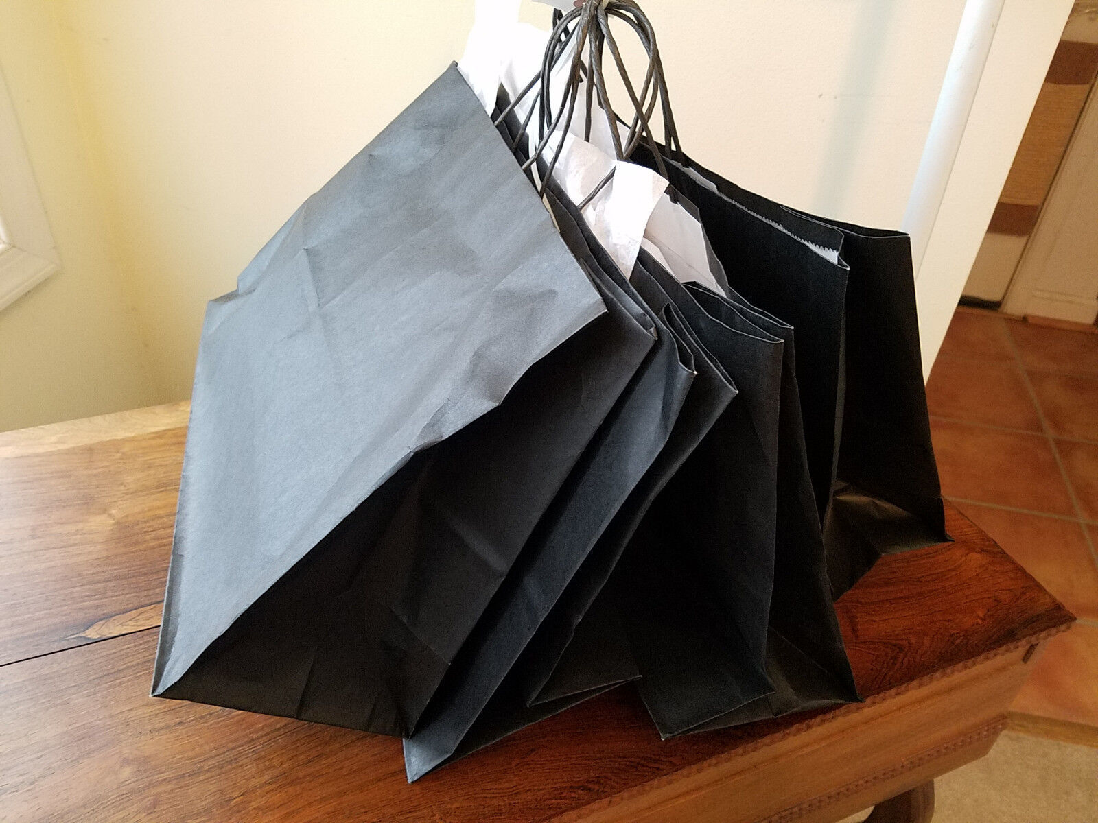 Primary image for Set of Four (4) Black w/ White Tissue Paper Gift Bags (NWD)