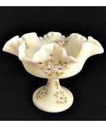 Fenton Signed Pedestal Bowl Satin Compote Hand Painted Ice Daisies 6" Tall - $43.56