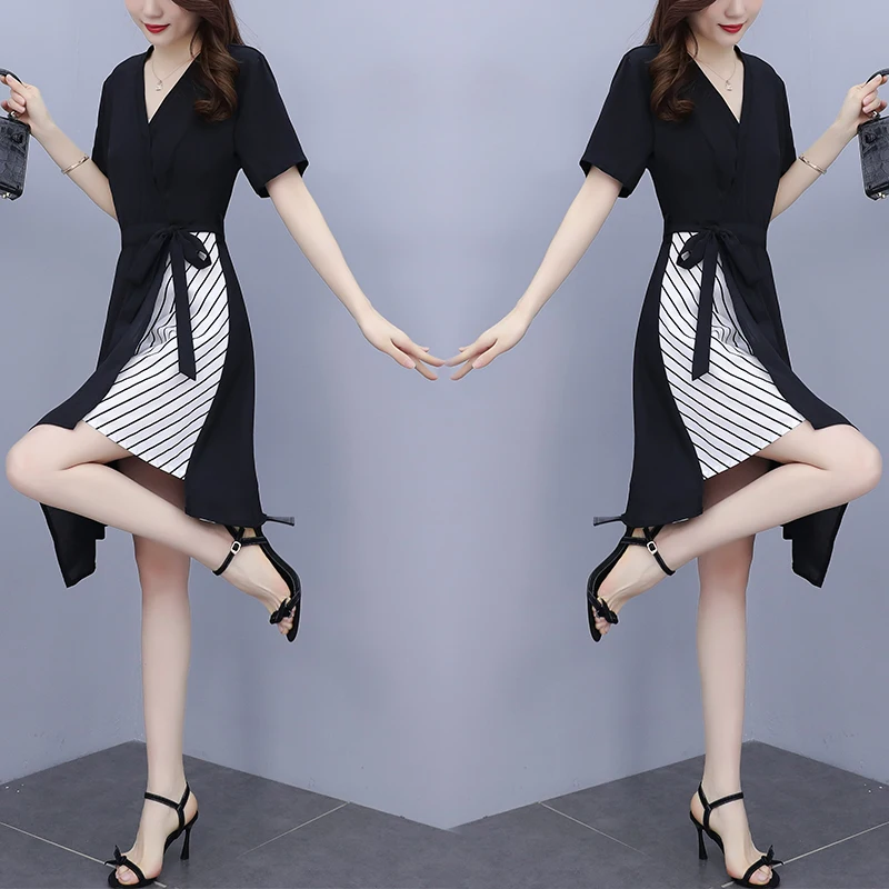 Dresses for women  summer korean  Office blazer dress short Sleeve oversize stri - £123.92 GBP