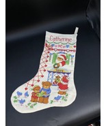 Catherine Handmade Needlepoint Christmas Stocking with Santa &amp; toys 18” - $22.27