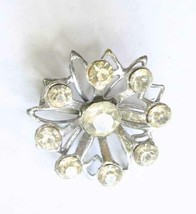 Elegant Classic Silver-tone Crystal Rhinestone Snowflake Brooch 1950s vintage 1&quot; - £9.63 GBP
