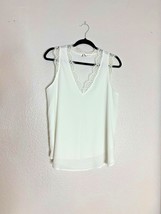 Mai Soli Womens Sz M White Tank Top Shirt Eyelash Lace Trim V-neck Lined  - £14.07 GBP