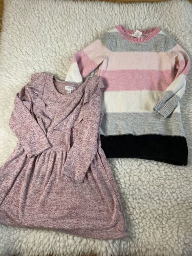 Girls Gymboree Knit Pink Sweater Dress And Striped Sweater Dress Size 4 Lot Of 2 - £19.22 GBP