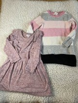 Girls Gymboree Knit Pink Sweater Dress And Striped Sweater Dress Size 4 Lot Of 2 - £19.02 GBP