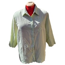 Allison Daley Green Plus Size 20w Short Sleeve Button Dwn Embroidered Detail Top - £16.42 GBP