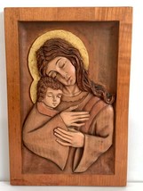 Peruvian Carved Wood Panel of Virgin Mary &amp; Baby Jesus By Ramirez Montalvo - £138.62 GBP