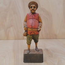 Vintage Wooden Figurine Fine Carved Painted Man With Paper Bag - £29.96 GBP