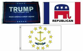 3x5 Trump #1 &amp; Republican &amp; State of Rhode Island Wholesale Set Flag 3&#39;x5&#39; - £11.63 GBP