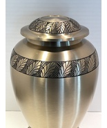 Etched Polished Brass Cremation Urn Ashes Large Adult Palm Leaf Design - $75.99