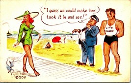 Comic Humor Risque Beacch Scene Make Her Tuck it In UNP Kromecolor Postcard - $3.91