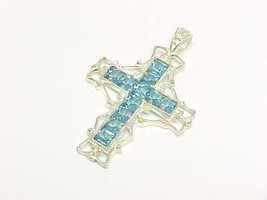 SWISS BLUE TOPAZ Cross Pendant in Sterling Silver - 1 7/8 inches long - £58.98 GBP