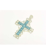 SWISS BLUE TOPAZ Cross Pendant in Sterling Silver - 1 7/8 inches long - £58.73 GBP
