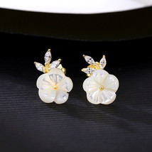 Flower Stud Earrings S925 Silver Earrings Baroque Earrings Simple Cold Style - £15.98 GBP