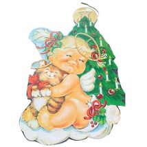 Vintage Eureka USA Baby Christmas Angel Kitty Cat Paper Cut Out 10x16" 2... - $26.73