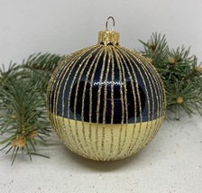 Blue with gold glitter glass ball Christmas ornament, handmade XMAS decoration - £10.19 GBP