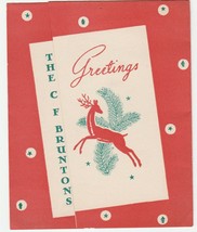 Vintage Christmas Card Deer Red Background 1960&#39;s Personalized Card - £5.42 GBP
